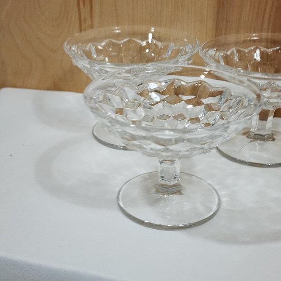 3) Vintage Fostoria American Clear Low Sherbet Coupe Glasses flared rim cubist - Picture 2 of 8
